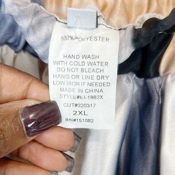 Nuuts Abstract Satin Flare Maxi Skirt Multicolor 2XL | Boho Festival A-Line - Picture 12 of 13